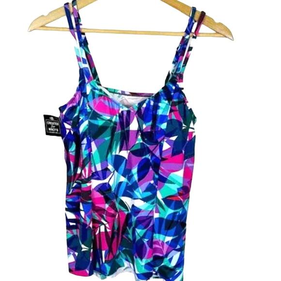 Swim Solutions Princess-Seamed High-Low Tankini Top New Blue Purple 24W - Picture 3 of 5